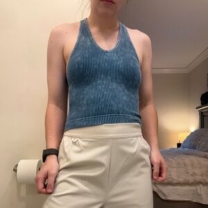 Cali Rose Boutique Ribbed Halter Top (Blue Wash)